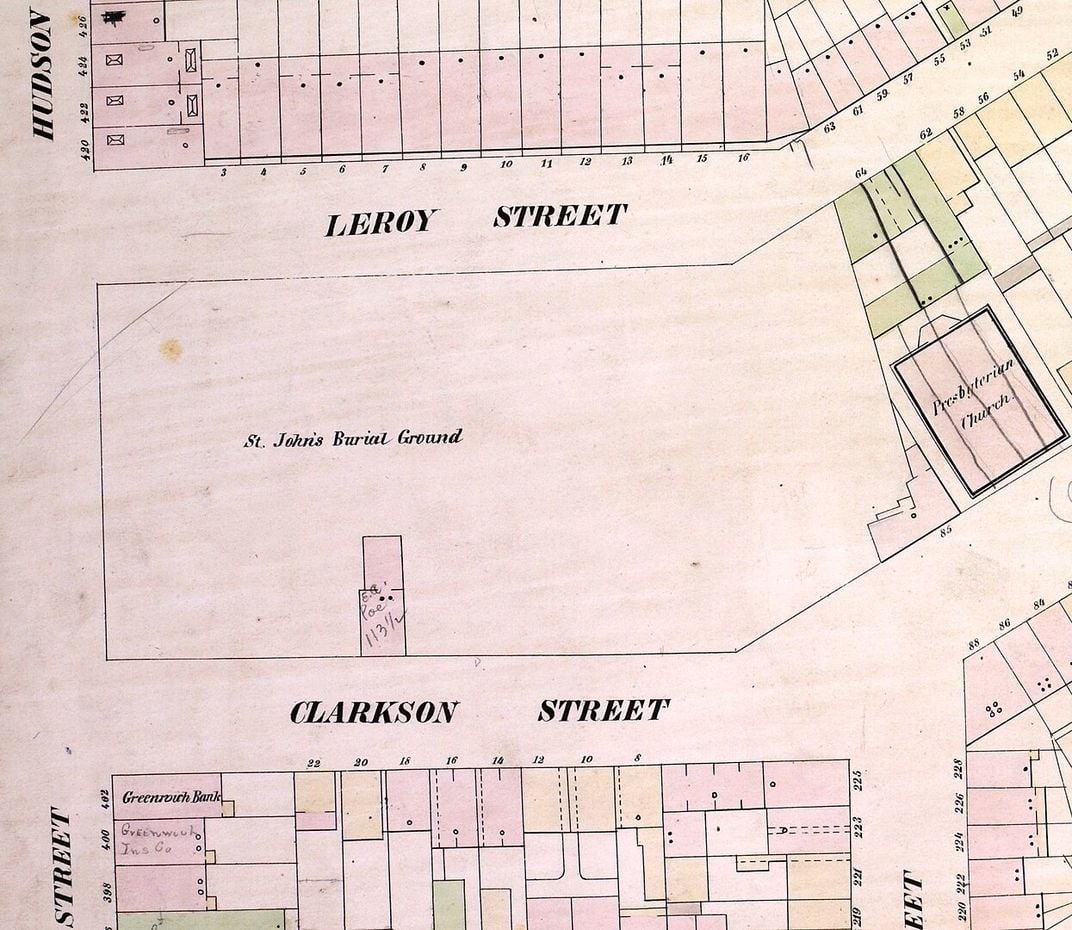 1854 map of St. John's Burial Ground