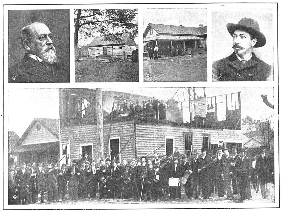 Clockwise from top left: Waddell, Manhattan Park, the intersection of Fourth and Harnet, newly installed chief of police E.G. Parmalee, and the wrecked Record ​​​​​​​building