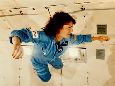 Christa McAuliffe received a preview of microgravity during a special flight aboard NASA's KC-135 "zero gravity" aircraft. She was to be the first in a series of civilians in space