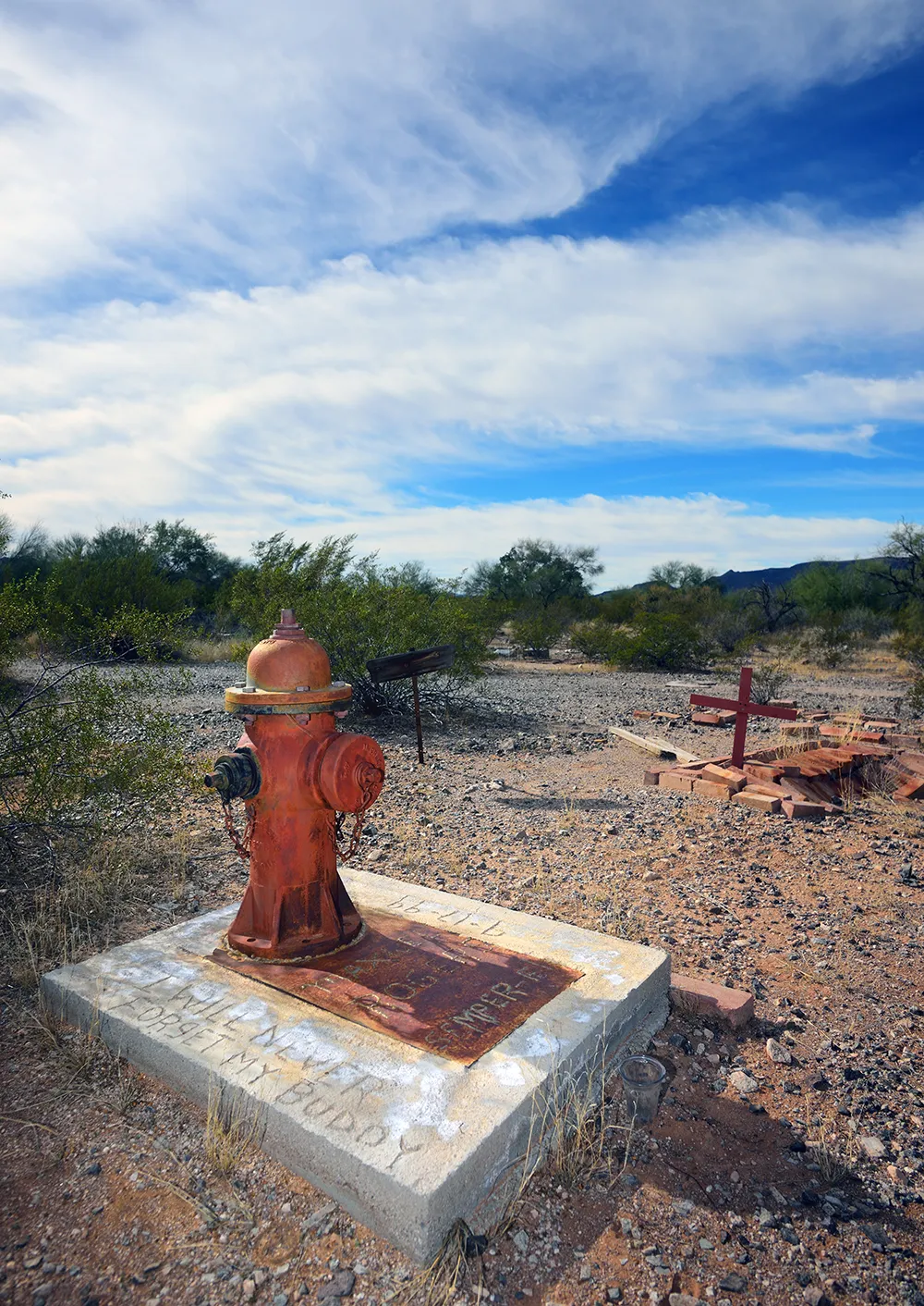 pet burial with fire hydrant in Ajo, Arizona