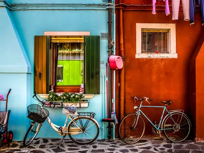 No room for cars, it&rsquo;s much easier to traverse the narrow streets on islands near Venice by bicycle