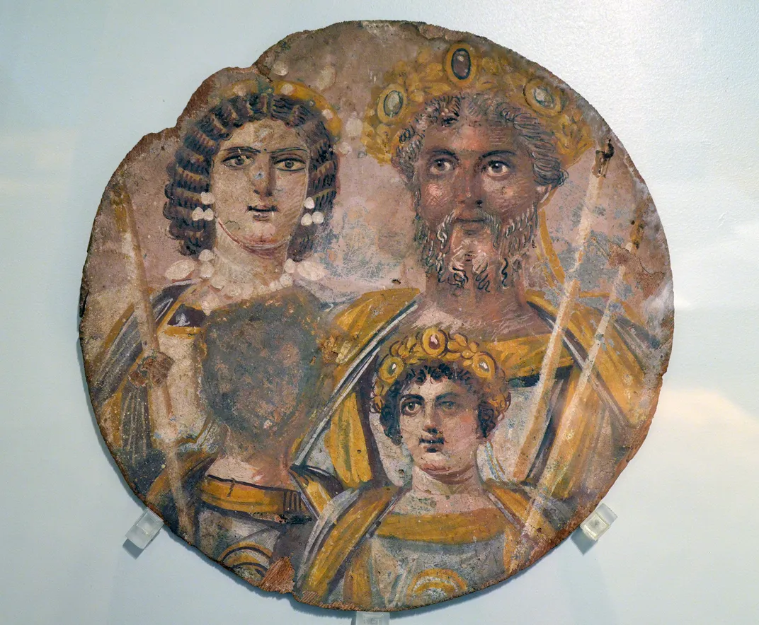 A dynastic portrait of Severus; his wife, Julia Domna; and his sons, Caracalla and Geta (whose face is erased)