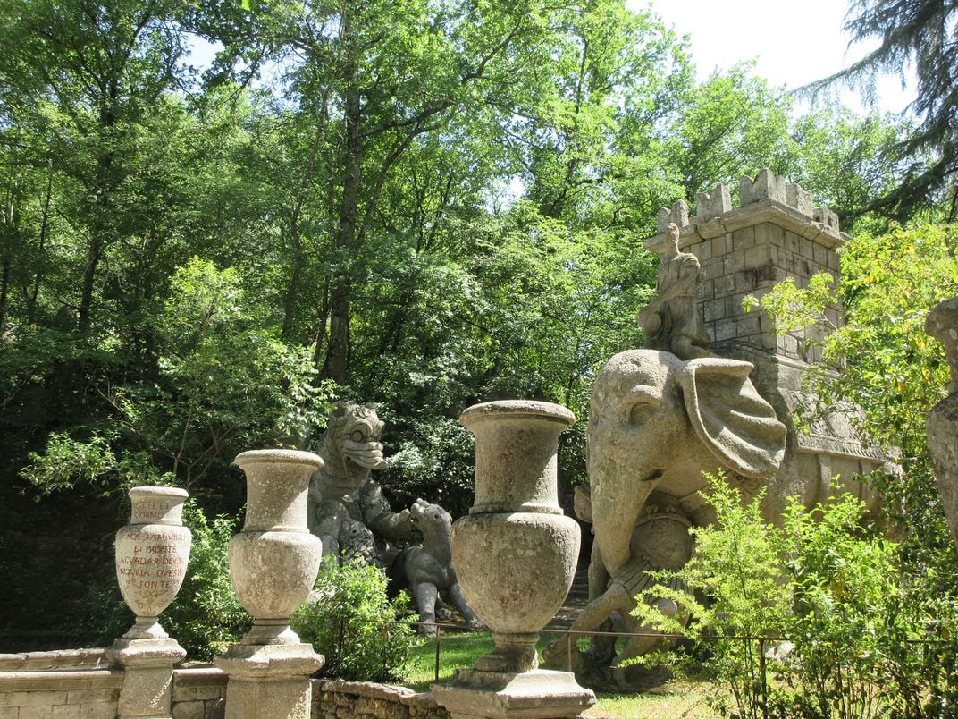 Elephant sculpture at the Sacro Bosco