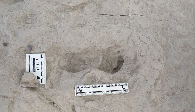 Footprint with measuring devices next to it