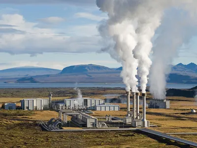 The Nesjavellir Geothermal Power Station. Geothermal power has long been popular in volcanic countries like Iceland, where hot water bubbles from the ground.