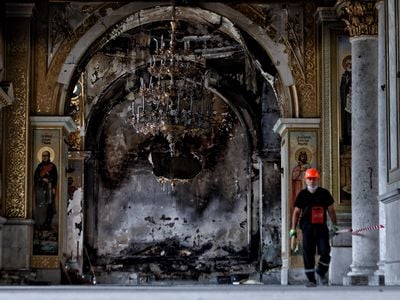 An interior view of the Transfiguration Cathedral in in Odesa, Ukraine, which was heavily damaged by a Russian missile on July 23, 2023