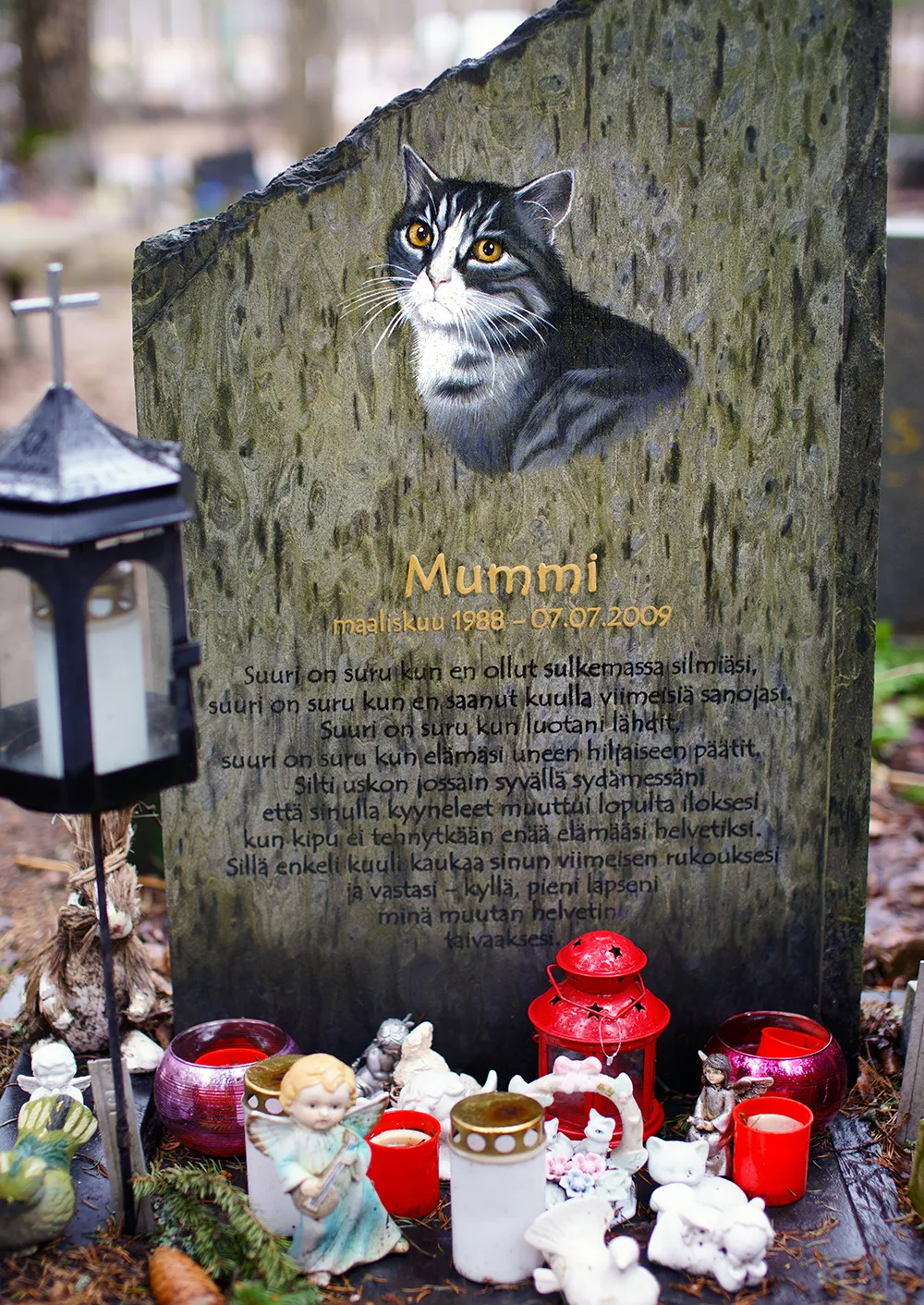 Painted headstone in Helsinki, Finland