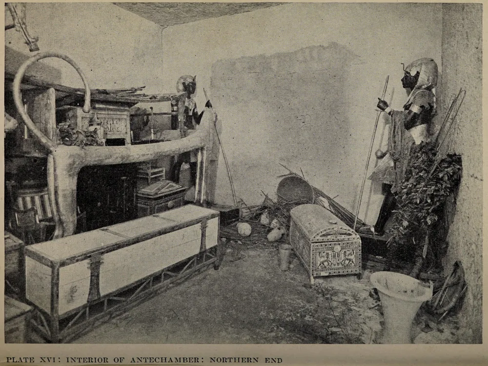 The northern end of Tutankhamun's antechamber, featuring a lion-headed couch
