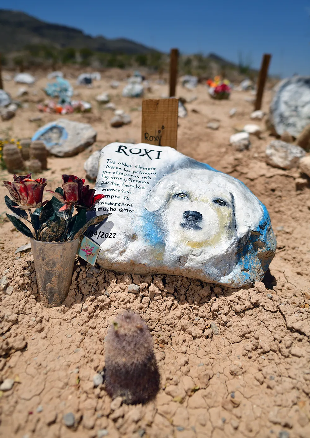 hand-painted headstone in Juarez, Mexico