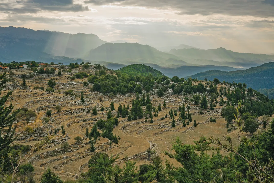 the sun shines one rough mountain terrain