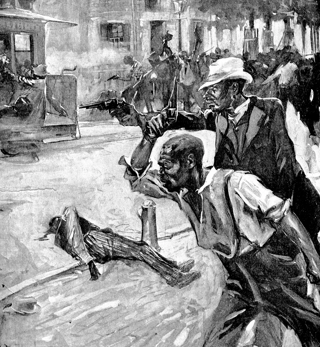 An illustration of the massacre published by Collier's Weekly​​​​​​​