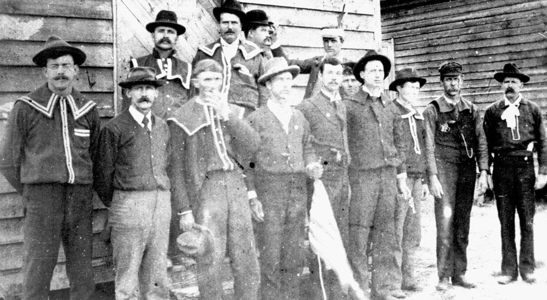 Red Shirts pose at the polls in Scotland County, North Carolina, on November 8, 1898.