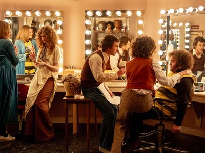 L to R: Kim Matula as Jane Curtin, Emily Fairn as Laraine Newman, Gabriel LaBelle as Lorne Michaels, Rachel Sennott as Rosie Shuster and Matt Wood as John Belushi in&nbsp;Saturday Night, a new film about the making of&nbsp;&ldquo;Saturday Night Live&rdquo;