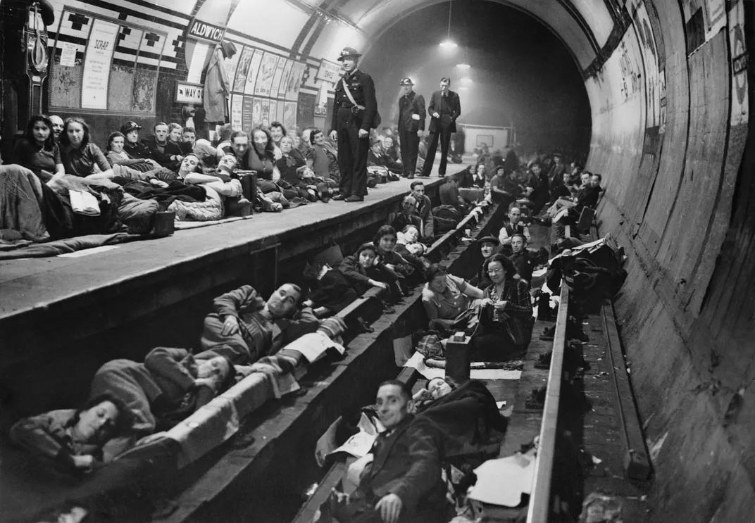 Londoners take refuge in the Aldwych tube station in 1940.